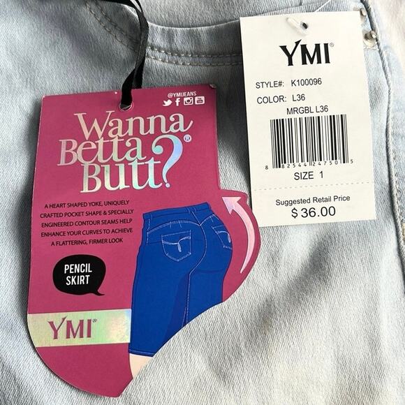 YMI Women's‎ Wannabettabutt Button Down Pencil Skirt Lightwash Size1/25 - Picture 6 of 10